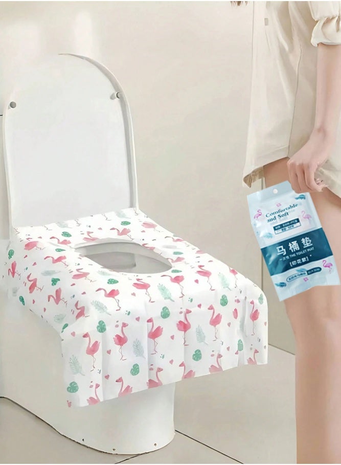 Fasola Disposable Toilet Seat Covers, 5 Pcs Toilet Seat Covers, Waterproof Non-woven PE Film Disposable Toilet Mat, Extra Large Full Coverage Toilet Cover Travel Toilet Paper Covers Public Restroom Essentials for Adults and Kids (Flamingo Print) - Image 3